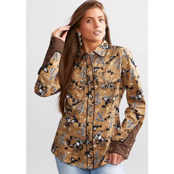 WRANGLER X LEON BRIDGES WOMEN'S WESTERN SHIRT IN BROWN MULTI Extra Large - Picture 1 of 7